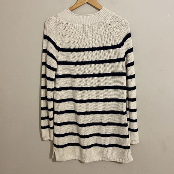 Talbots Striped Knit Cotton Roll Neck Sweater size M Nautical Fisherman Preppy - Picture 2 of 7